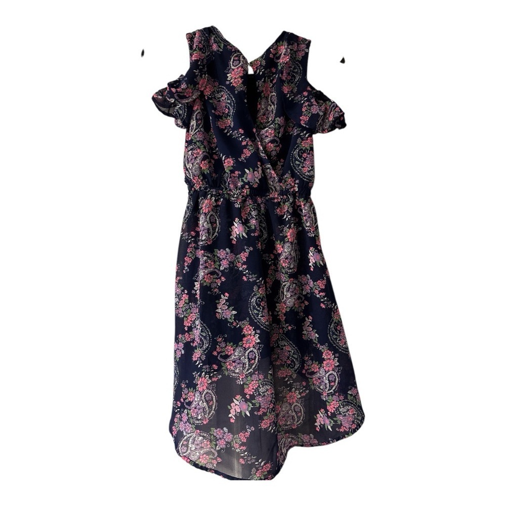 Floral Cold Shoulder Skorts Dress Navy Blue and Pink Girl’s Size 8 - Picture 2 of 4